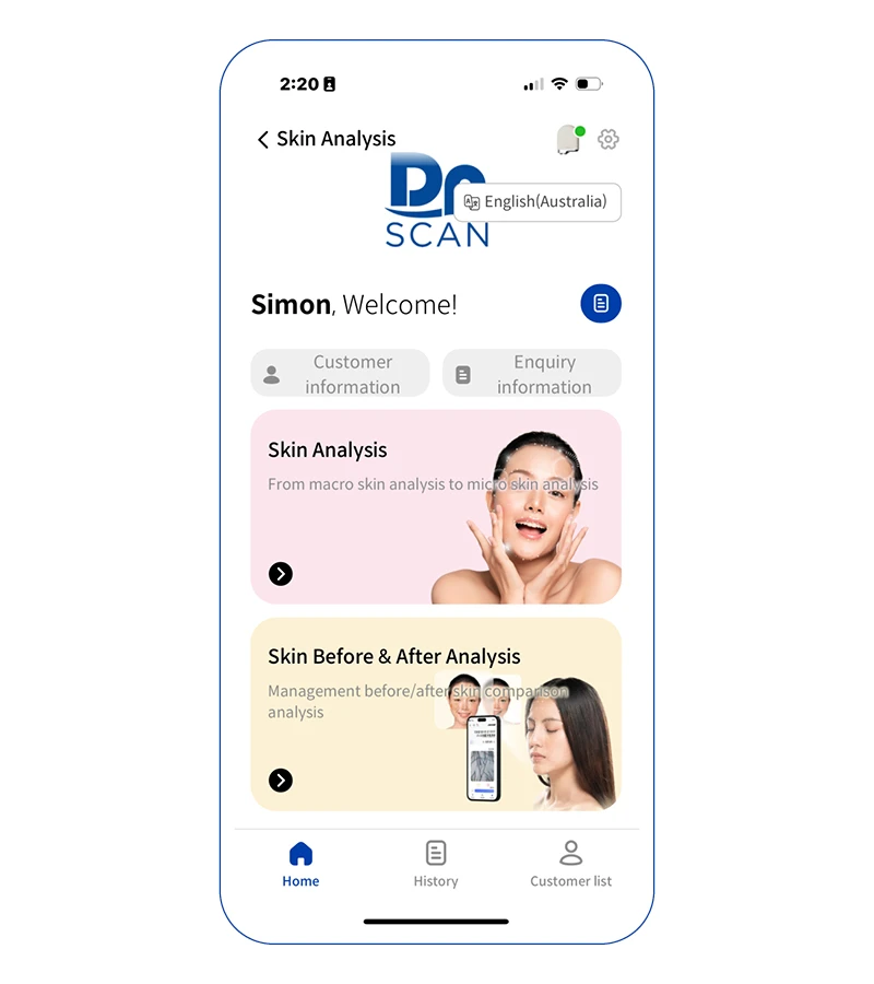 Image of homepage of Dp SCAN app