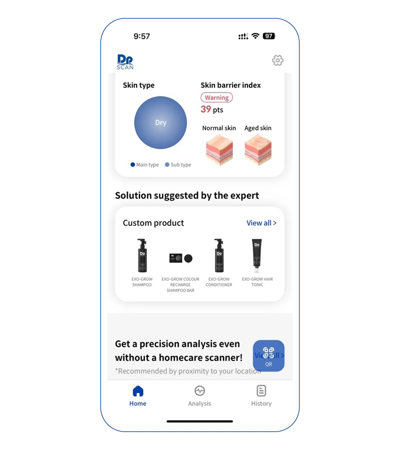 Image of homepage of Dp SCAN home app