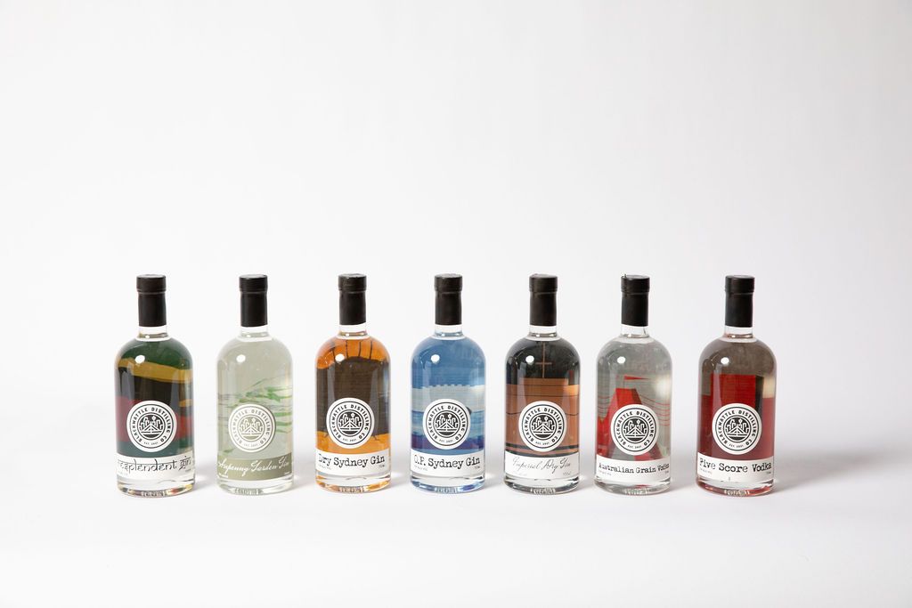 A line-up of our gin and vodka bottles.