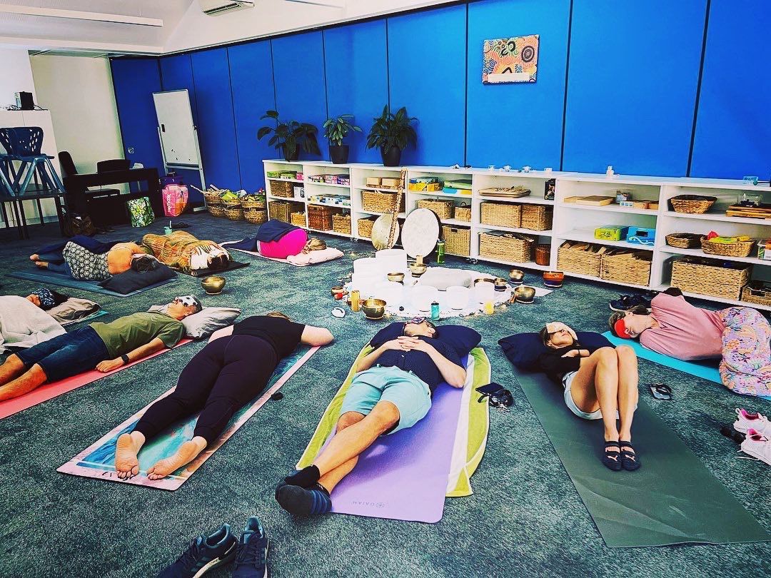 Community sound bath run by Yifat from sound journey