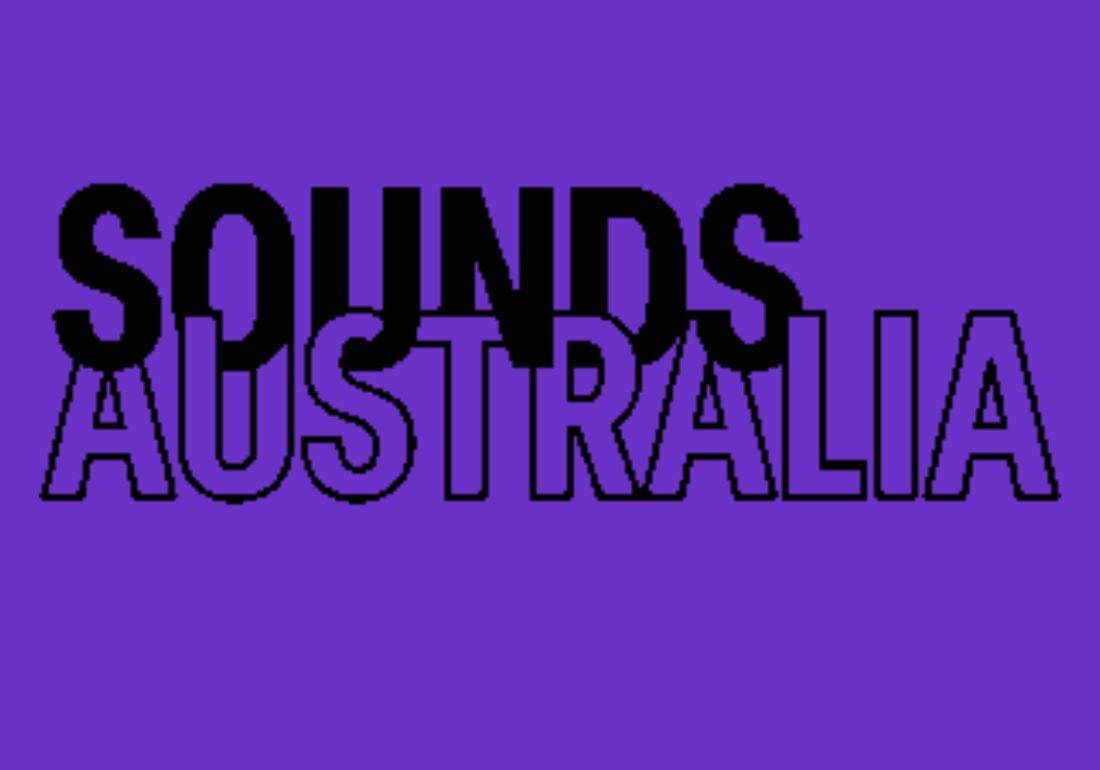 Text "SOUNDS AUSTRALIA" in bold, overlapping black letters on a purple background.