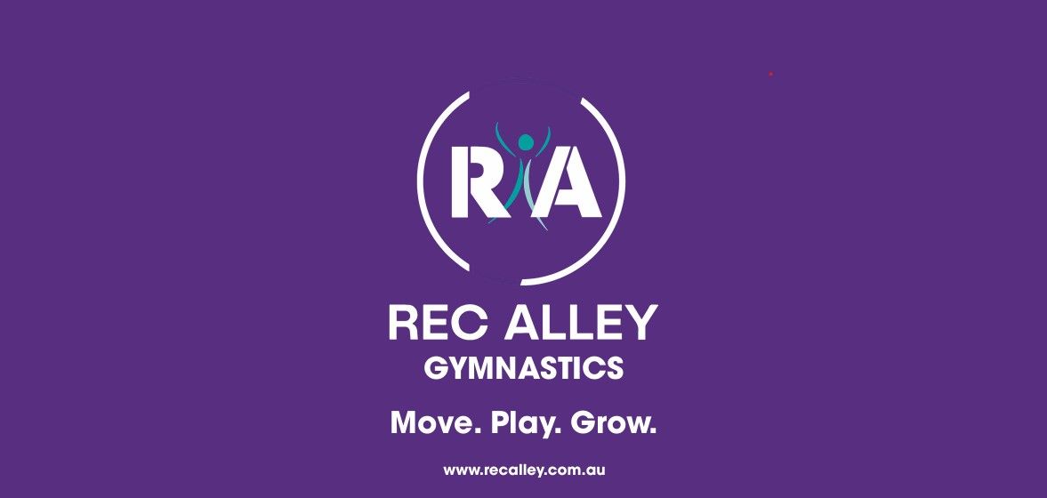 Image shows text of "REC ALLEY GYMNASTICS. MOVE. PLAY. GROW"