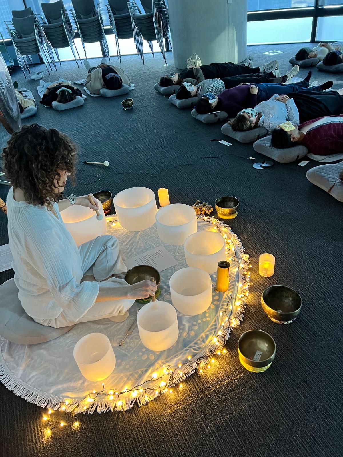 Yifat from Sound Journey at a corporate wellness festival