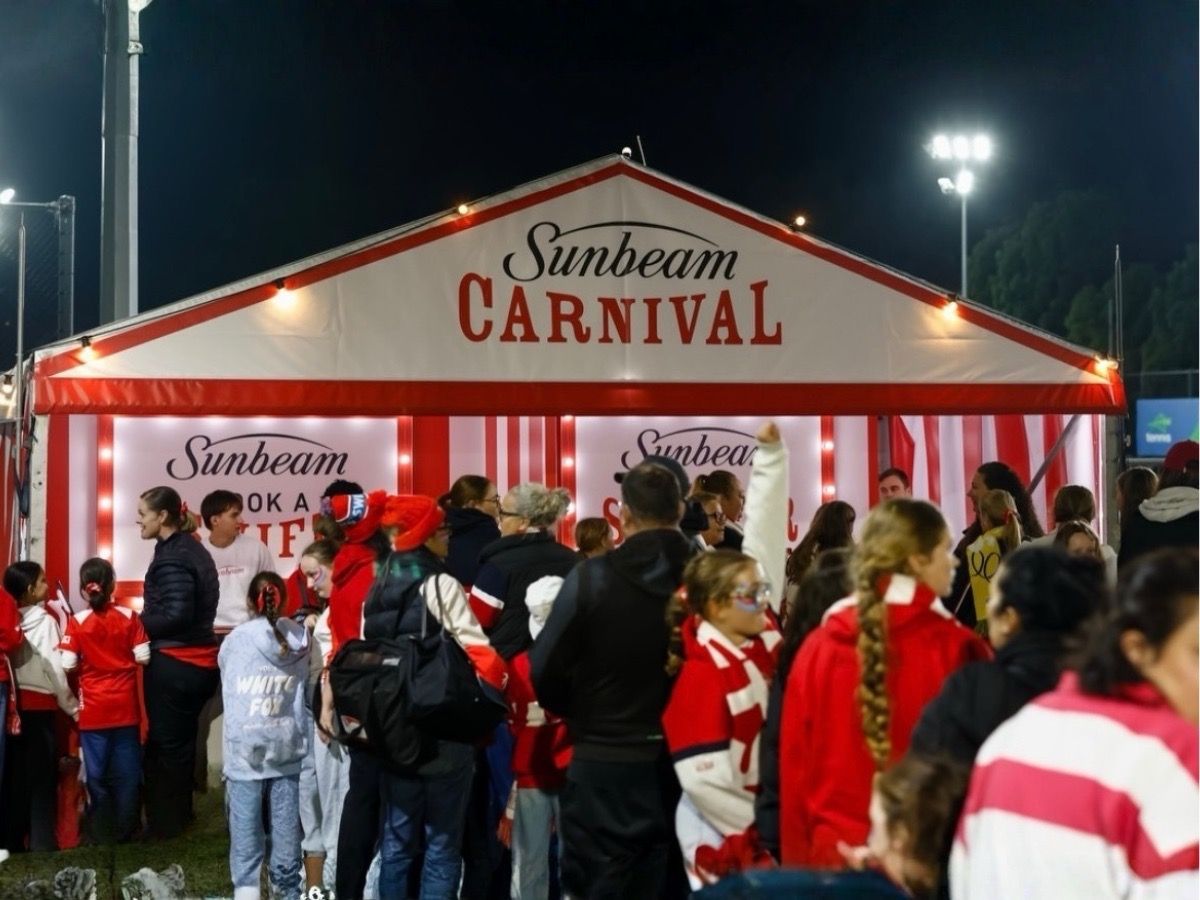 custom marquee branding for Sunbean Carnival for NSW Swifts Game at Ken Roswell Arena