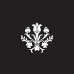 White fleur-de-lis symbol on a black background.