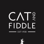 "Cat and Fiddle Est. 1930" logo on a black background with a small silhouette of a fiddler at the bottom.