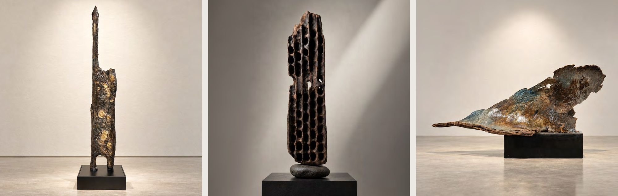 Biophilic, conscience sculptures made from reclaimed materials and natural products