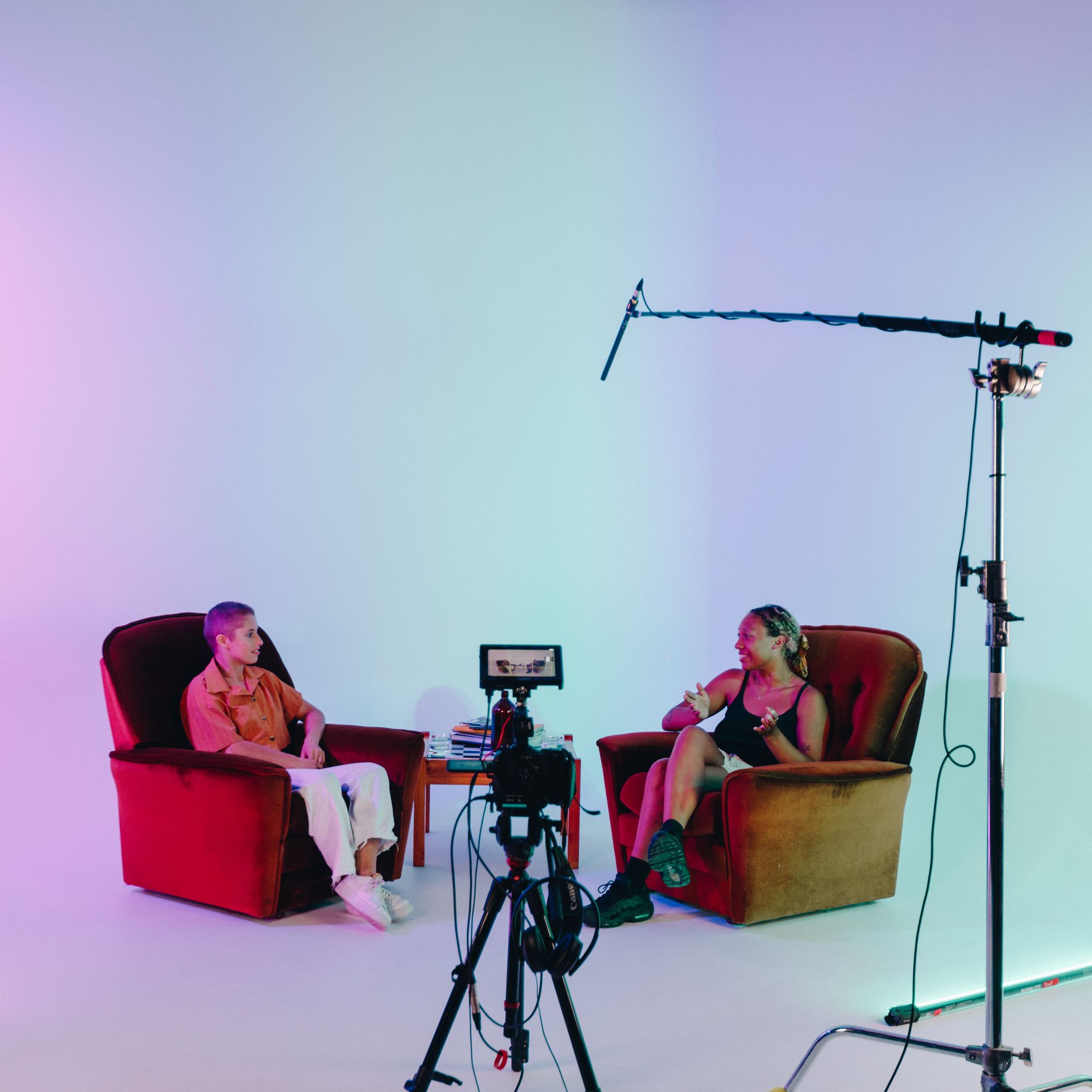 Two females being interviewed