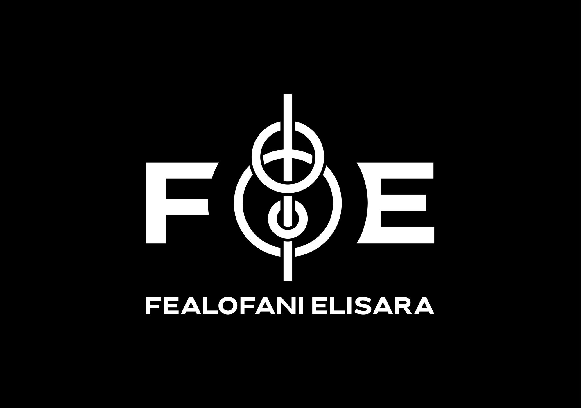 Letters F and E with three circles and a line