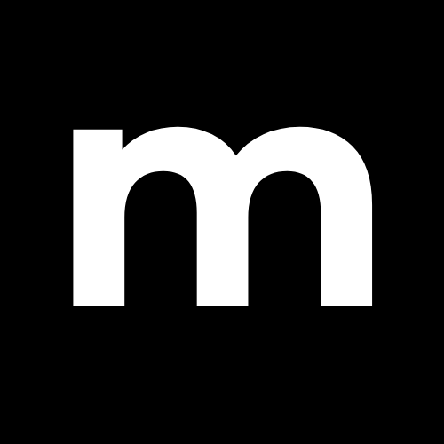 A white lowercase "m" on a black background.