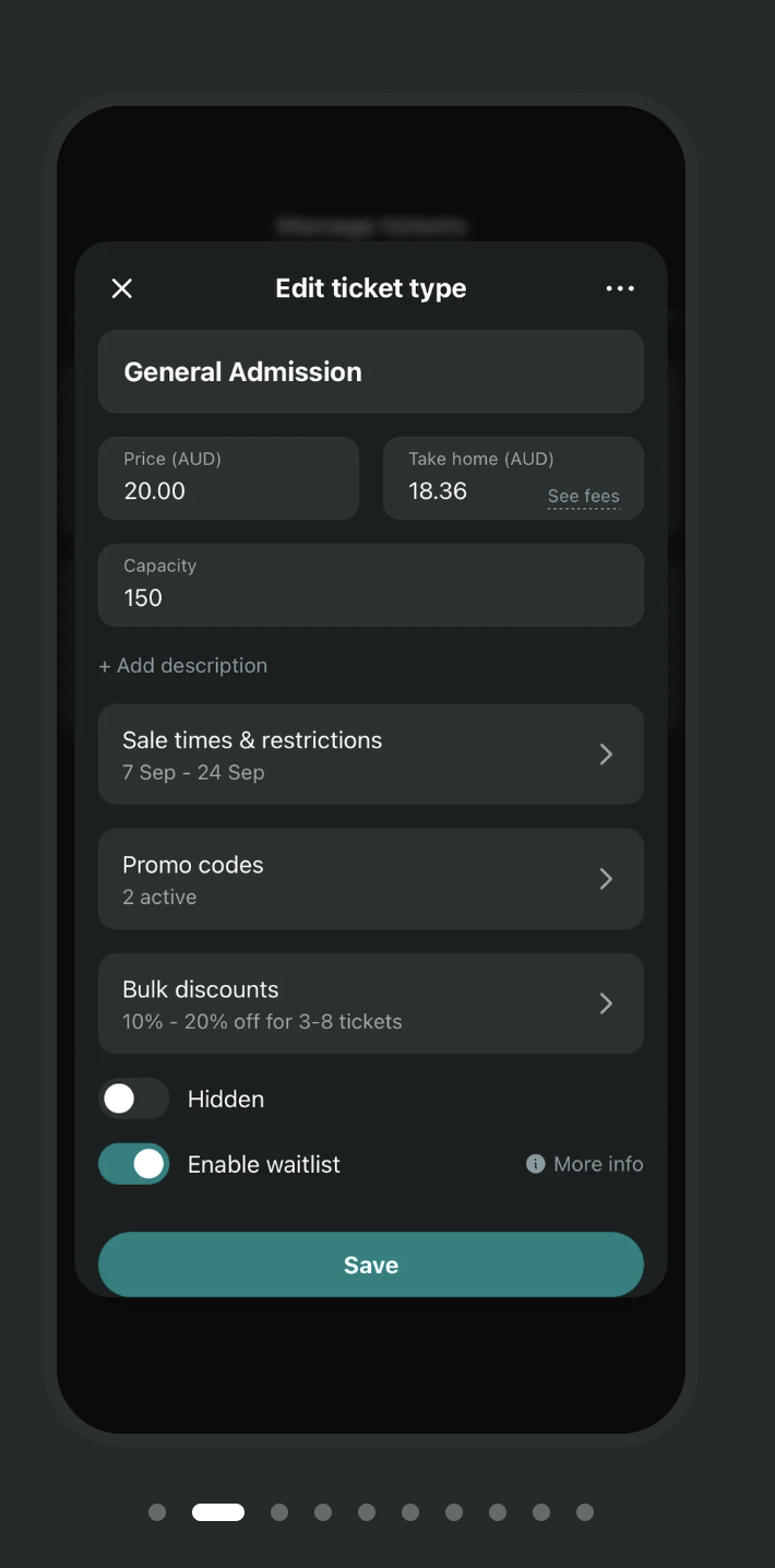 Shows the editing screen for management of a single ticket