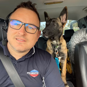 Sam Bates, Steamatic Regional South Australia's branch manager and his dog
