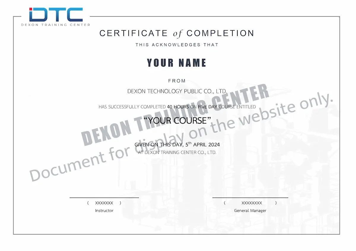 Example certificate of completion showing a completion certificate with a placeholder name and date.