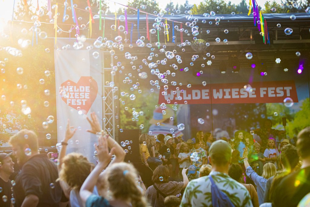 Wohnmobil auf dem Stellplatz beim Wilde Wiese Fest. Genieße deine Reise und Erholung in der Natur!