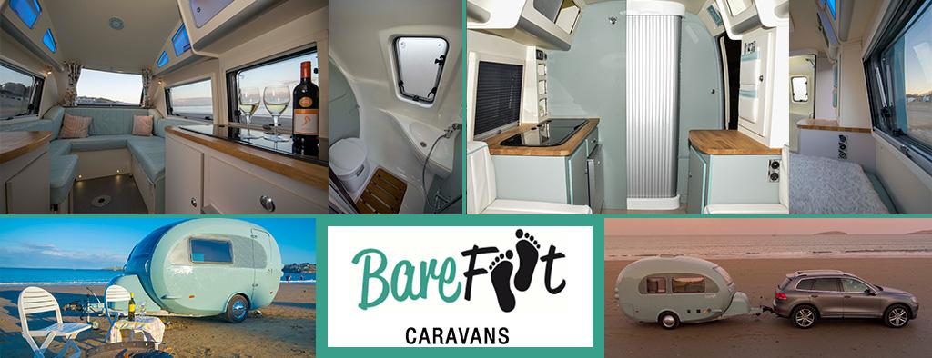 Barefoot caravan parked up on a campsite, ready for a camping holiday.
