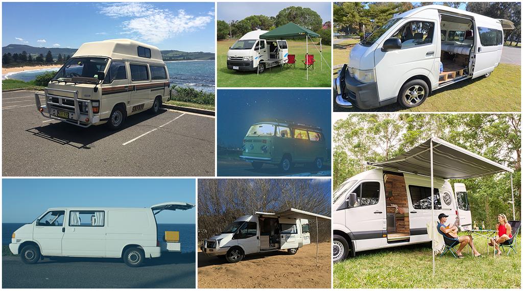 Camper estacionada en la naturaleza con montañas al fondo. Vacaciones y viajes en furgoneta camperizada.