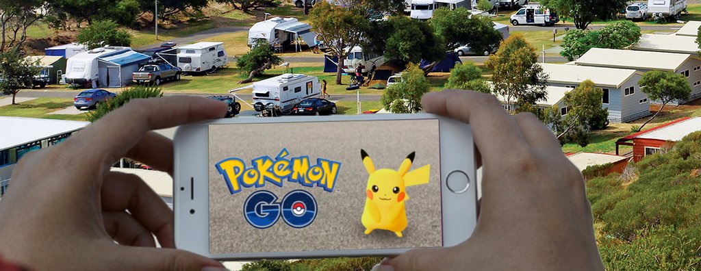 Family camping with caravan at a picturesque Aussie national park.