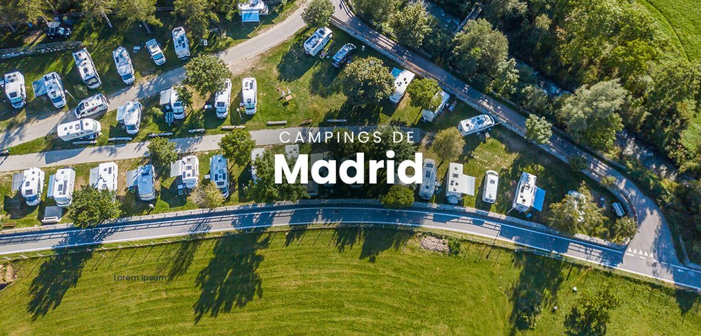 Autocaravana estacionada en camping de Madrid con montañas al fondo. Vacaciones y aventura.