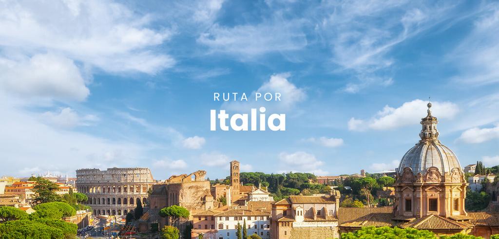 Autocaravana circulando por carretera con paisaje italiano de la Toscana al fondo.