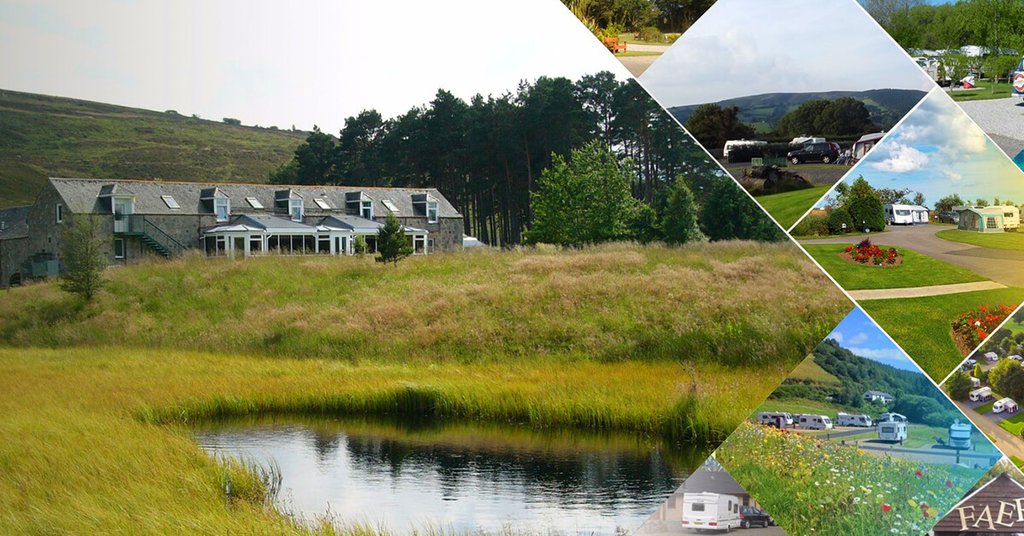 Caravan nestled in a tranquil, green British campsite, promising a peaceful countryside getaway.