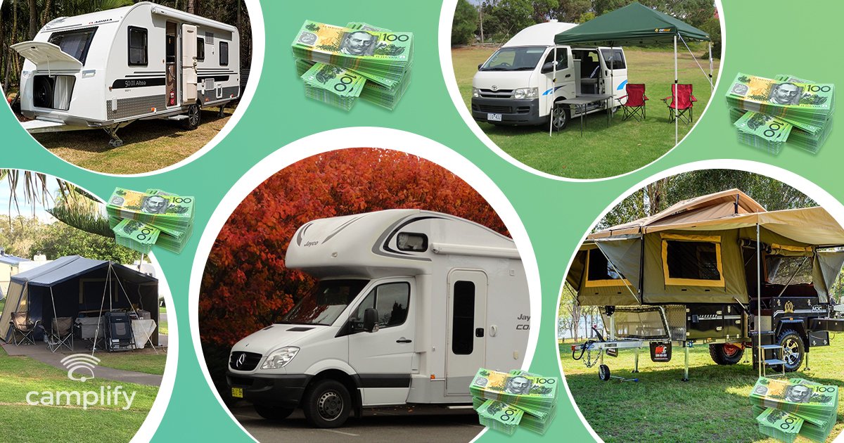 Campervan parked at a scenic Aussie campsite. Earn extra dosh renting out your van!