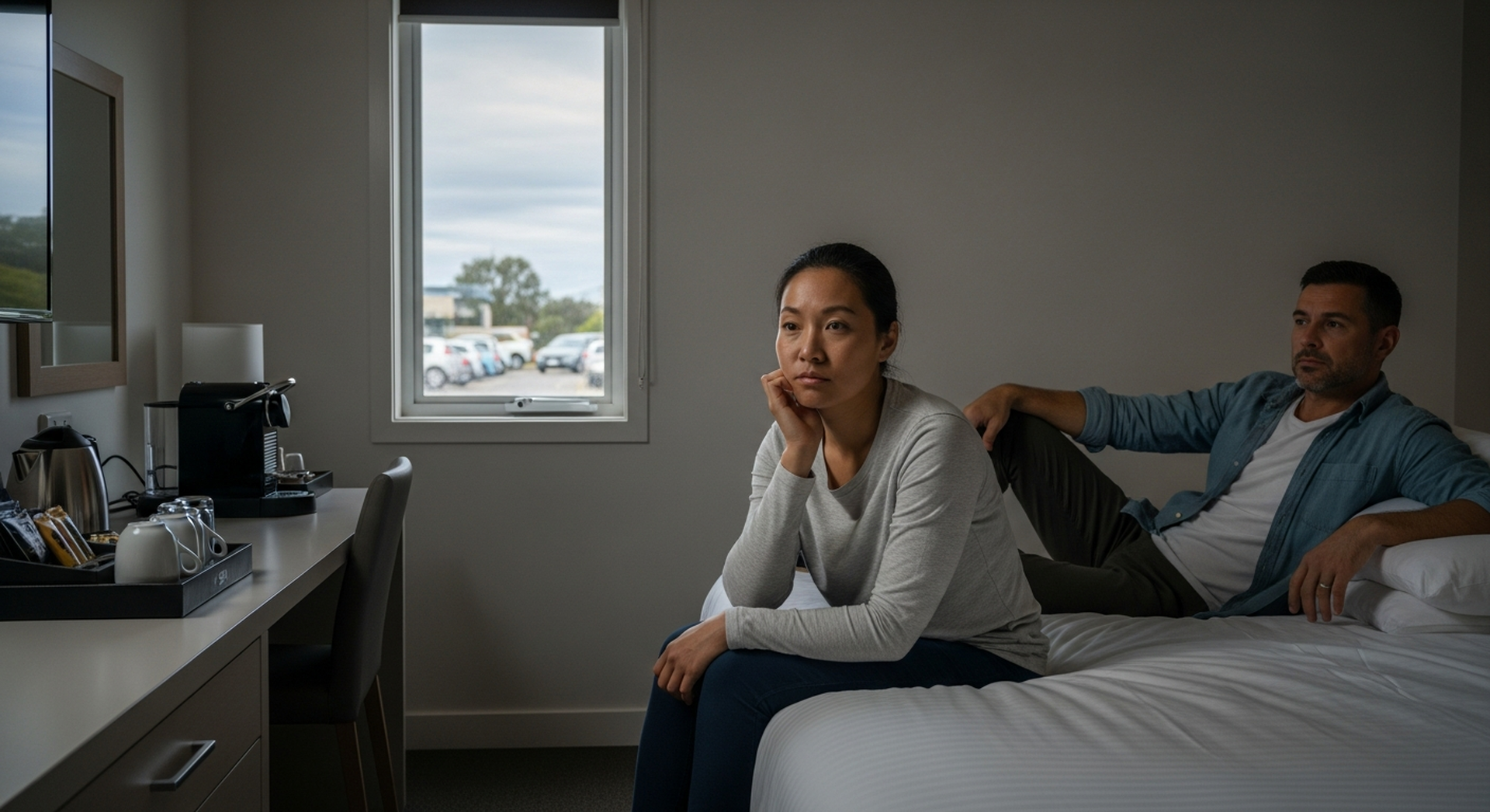Couple checking diary at home, planning a weekend away