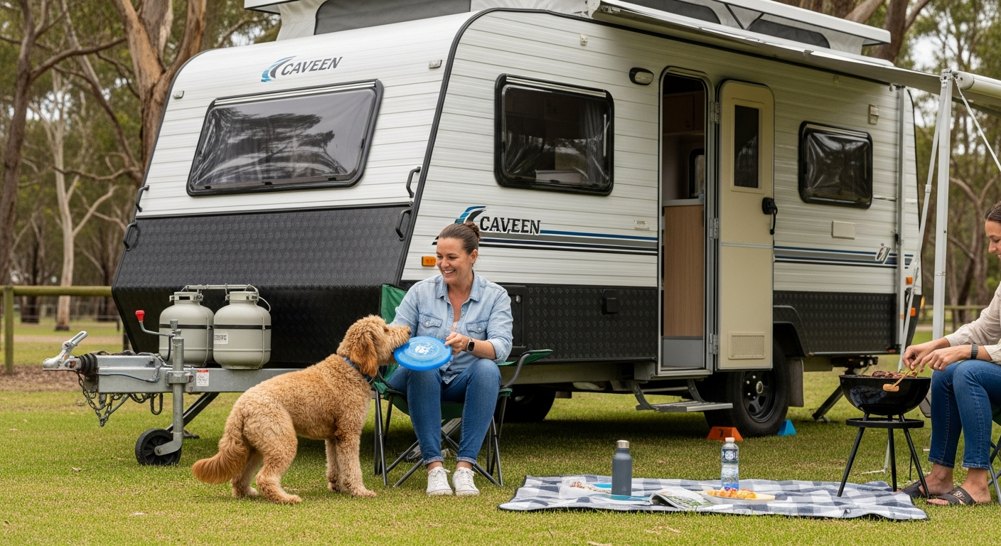Campervan at petfriendly camping around Newcastle campsite, camping adventure.