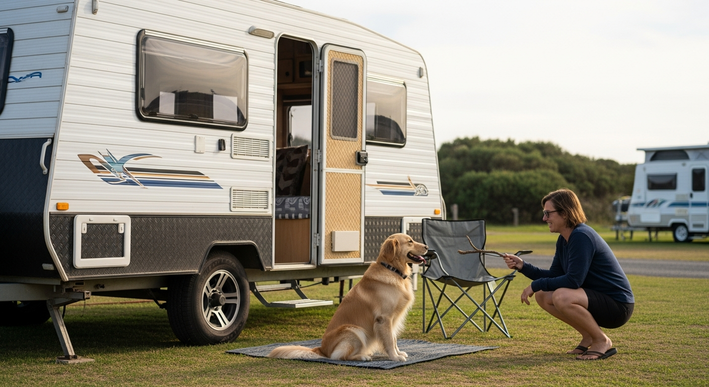 Campervan at petfriendly camping around Newcastle scenic spot, camping adventure.