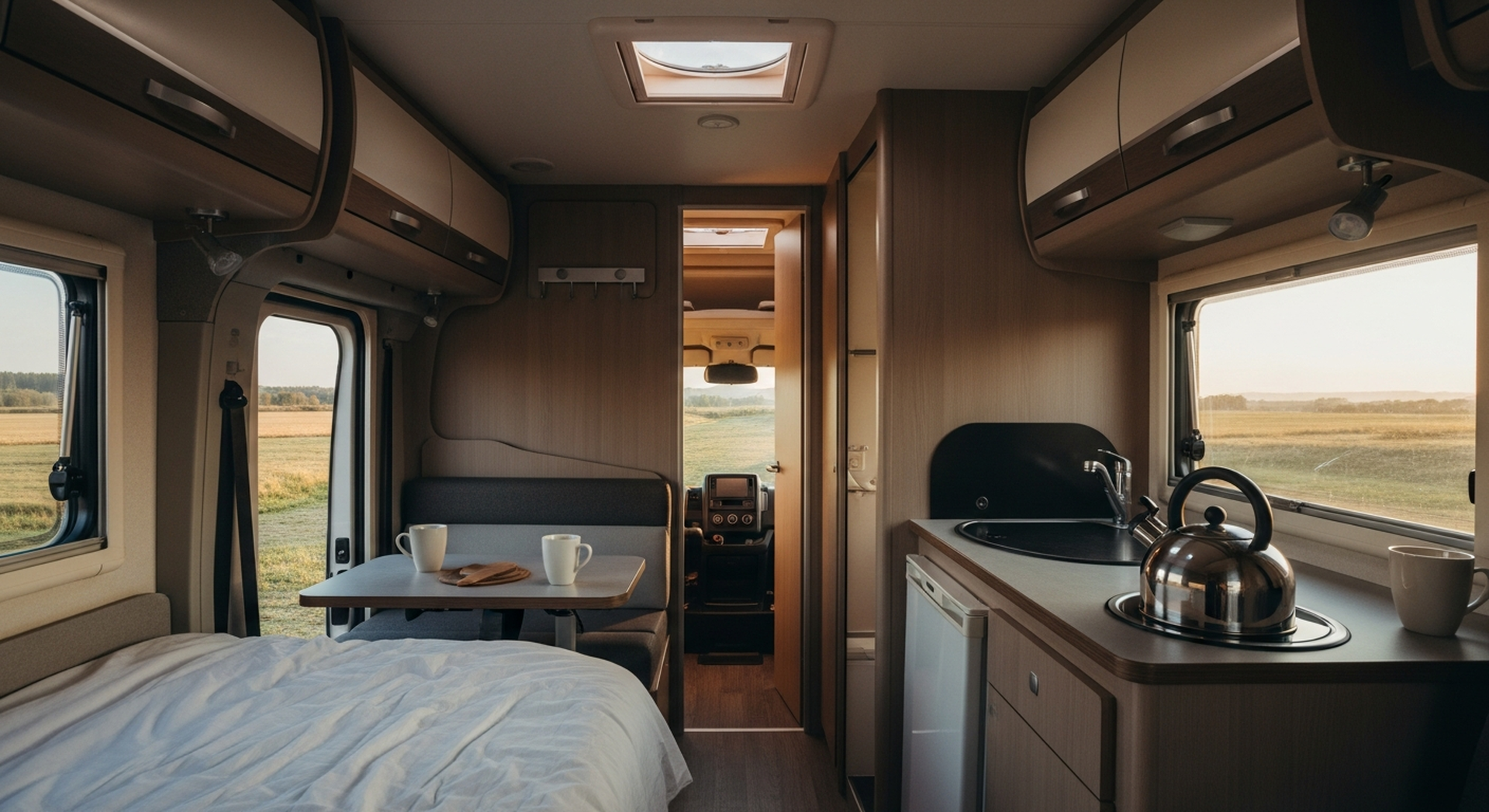 A home on wheels with a bathroom
