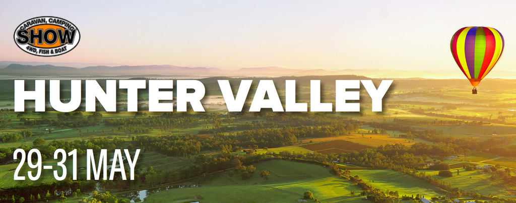 Caravan and awning setup at Hunter Valley caravan and camping show.