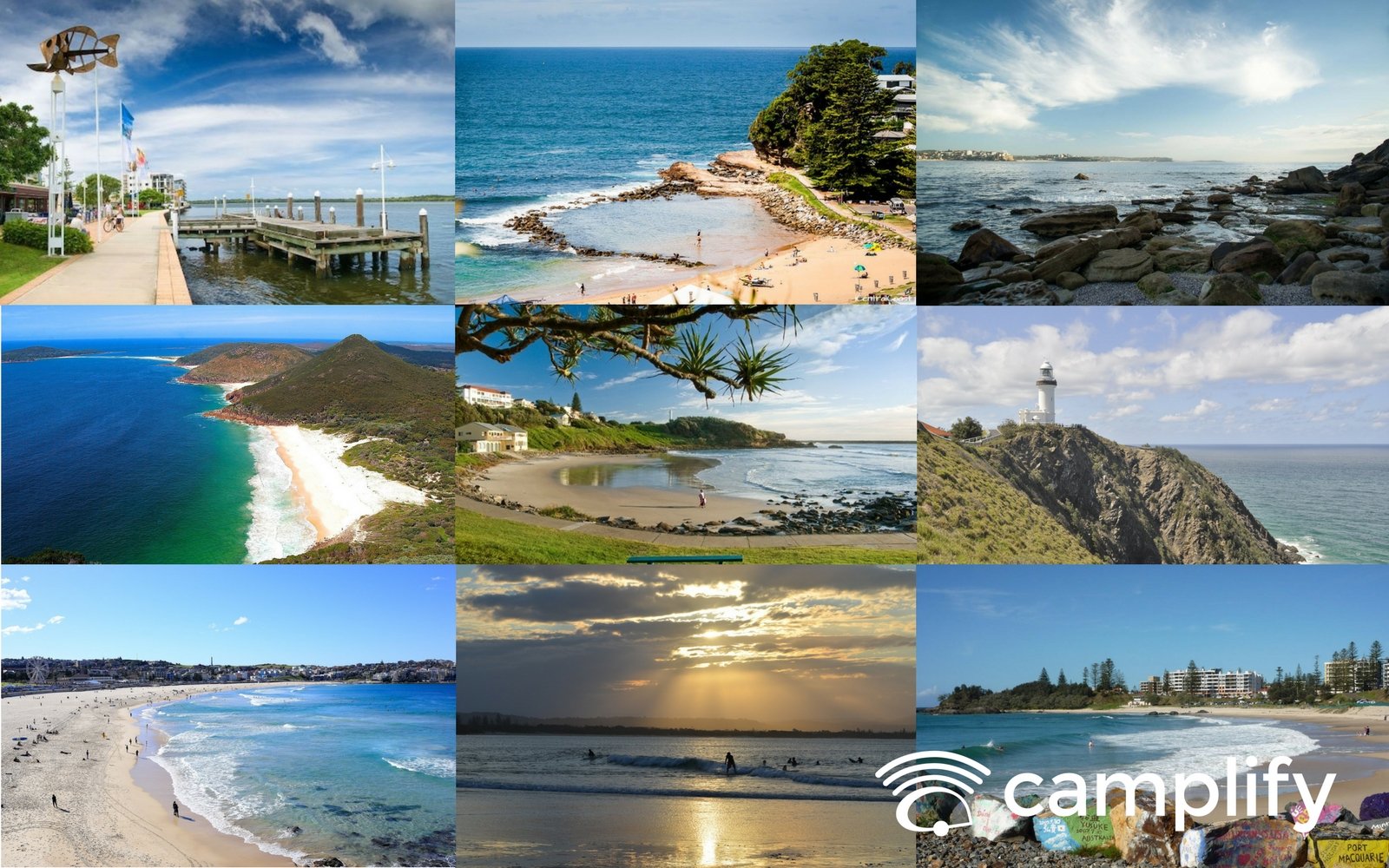 Campervan overlooking a sunny beach, NSW coastline. Perfect for an Aussie road trip adventure.