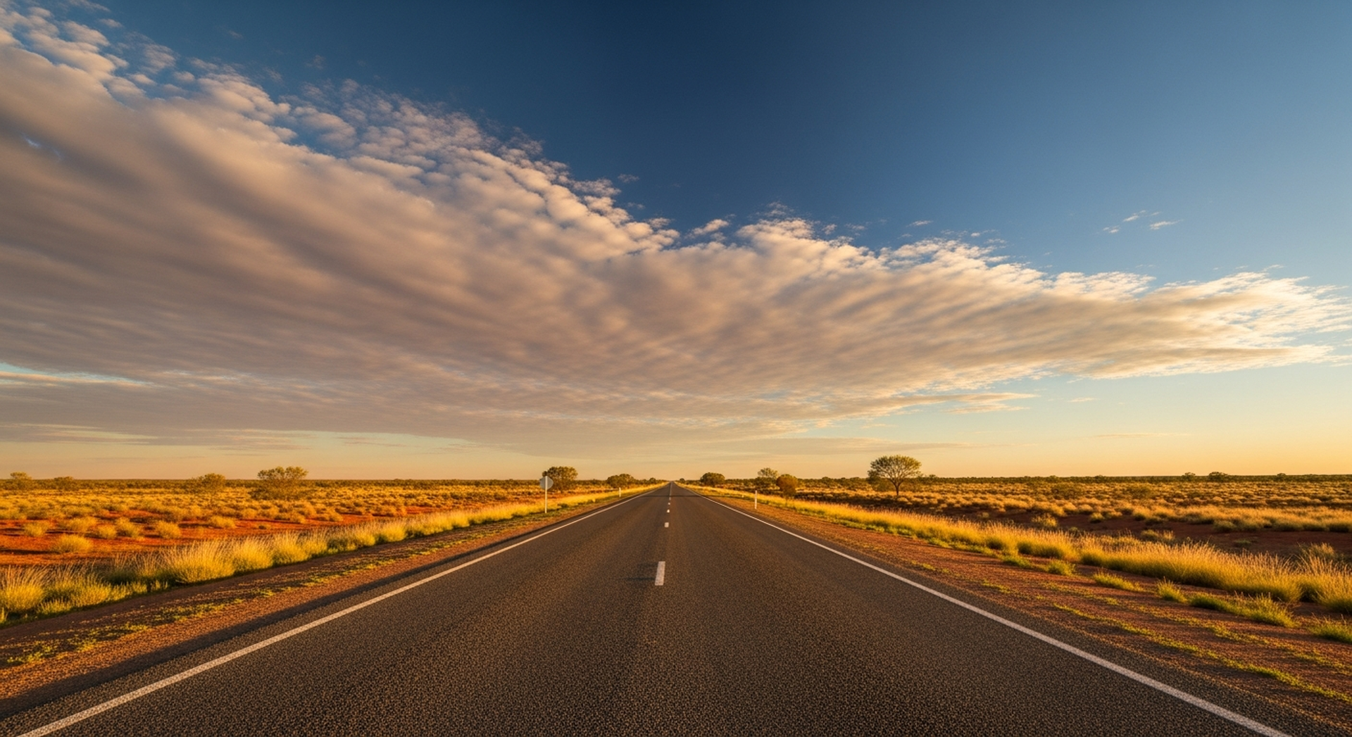 Empty Australian outback highway at golden hour