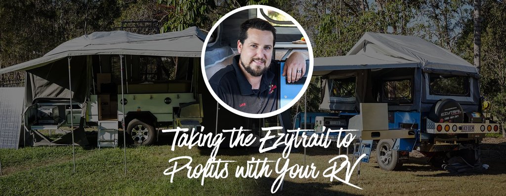 Ezytrail camper trailer setup at a bush campsite near Brisbane. Enjoyin' the great outdoors!