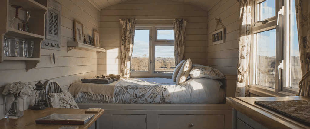 Static caravan holiday home at a sunny caravan park.