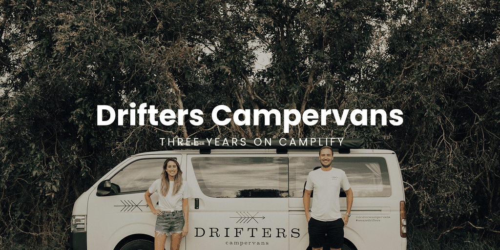 Drifters campervan parked at a sunny coastal campsite, ready for adventure.