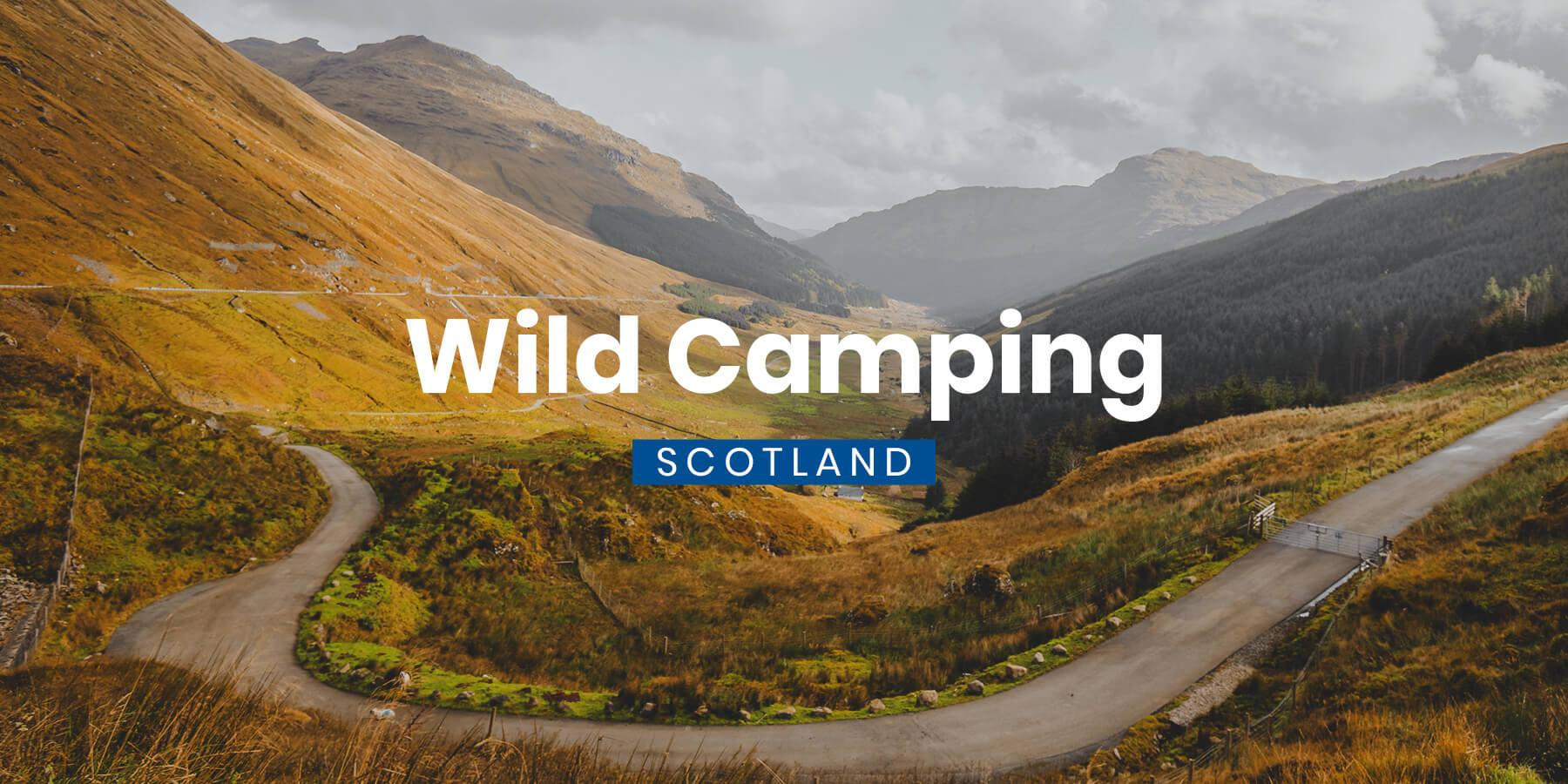 Campervan parked by a loch in the Scottish Highlands, ready for a wild camping adventure.