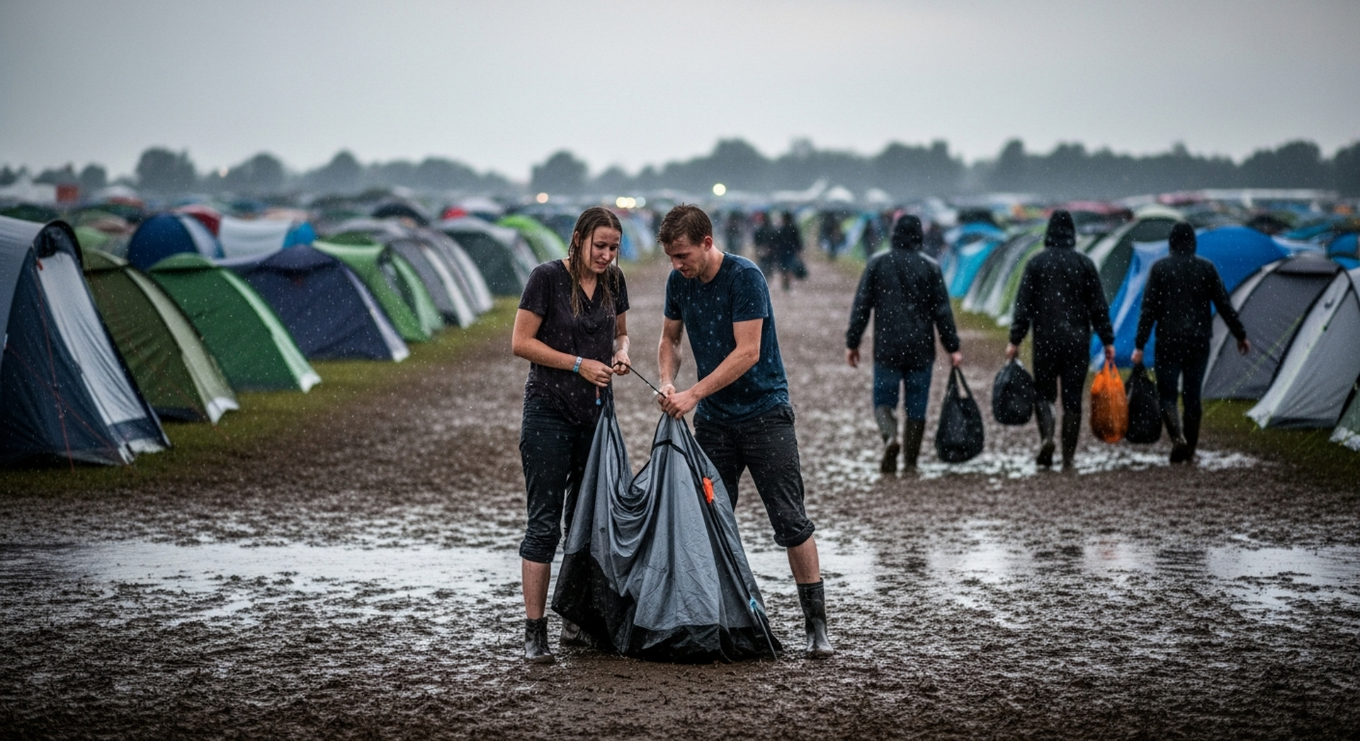 Zelt auf dem Matschfeld, Donnerstag drei Uhr morgens