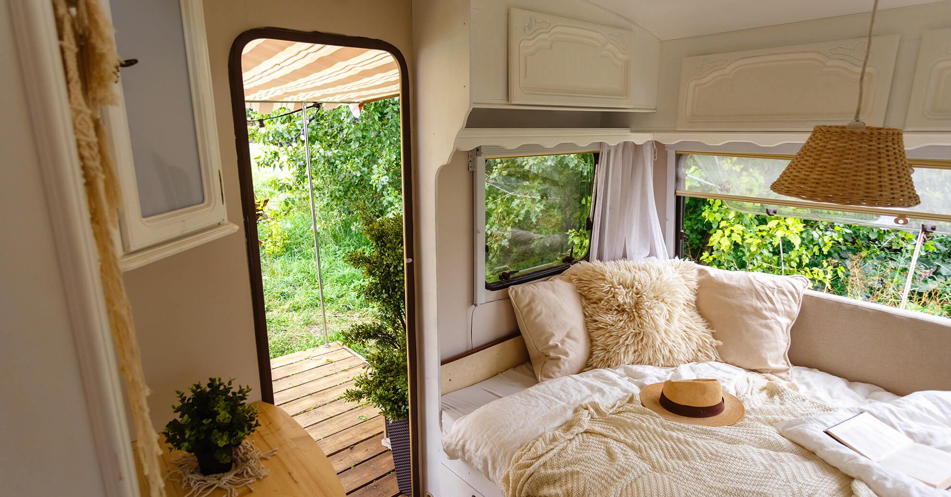 Campervan parked up at scenic spot in the UK, ready for a September glamping adventure.