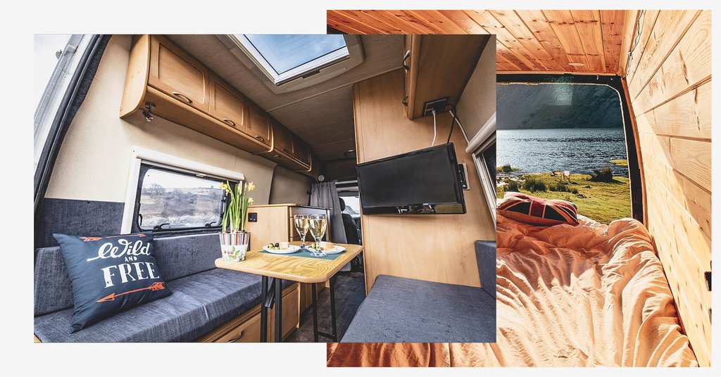 Campervan parked by a loch, ready for an adventure-filled road trip holiday.