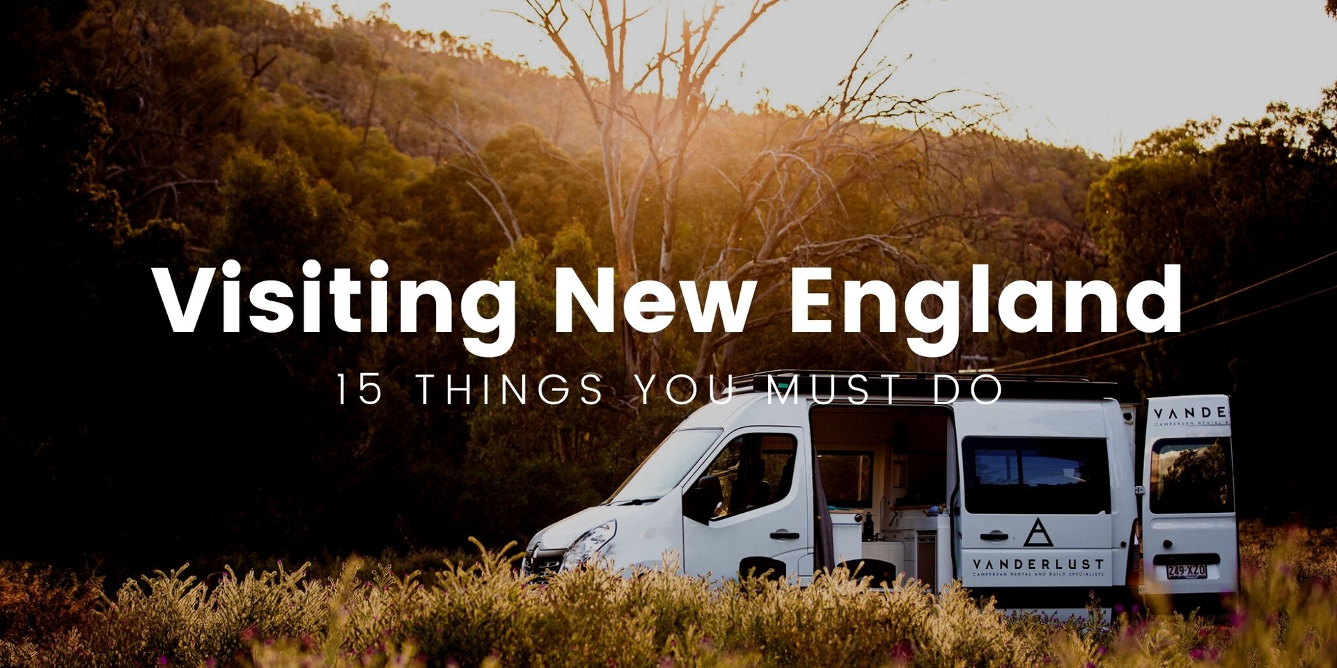 Bushland campsite in New England, NSW. A caravan is parked amongst the gum trees for a relaxing Aussie getaway.