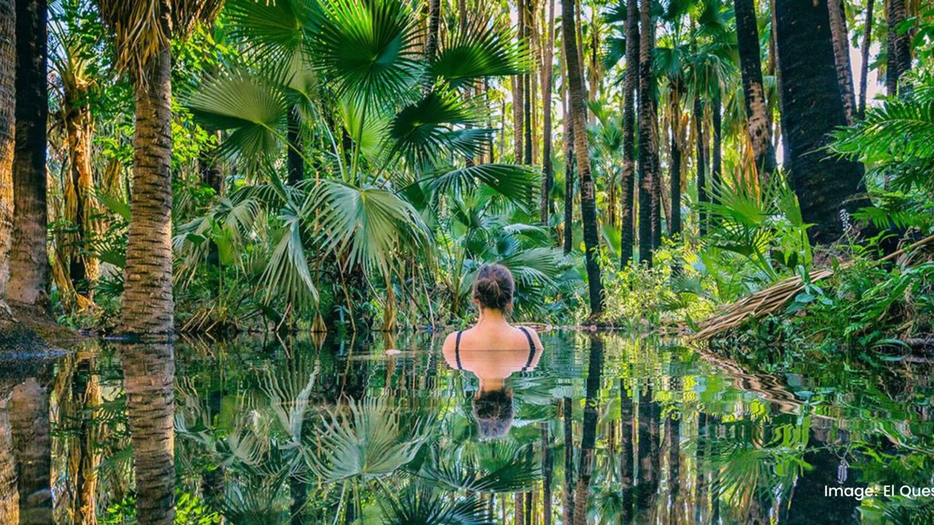 Campervan parked near a natural hot spring in the Aussie outback, steam rising on a cold day.