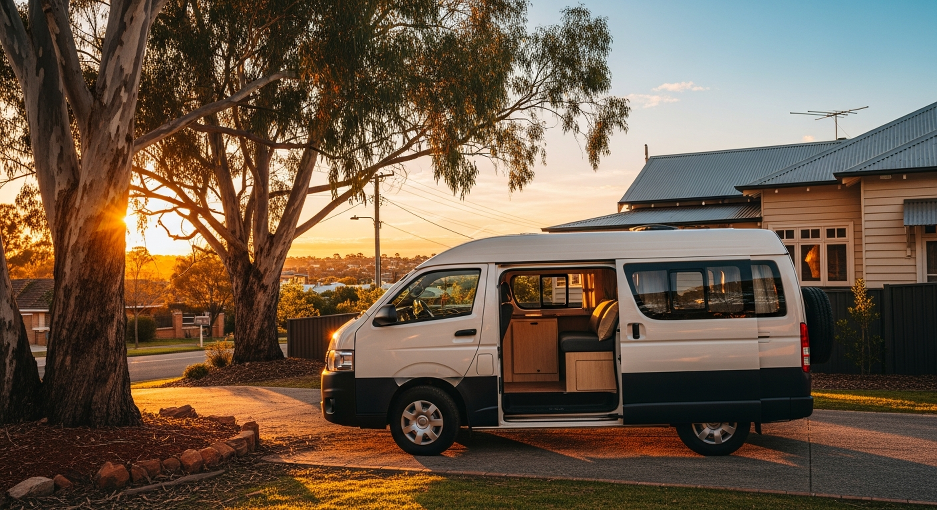 A campervan parked outside a suburban Sydney home