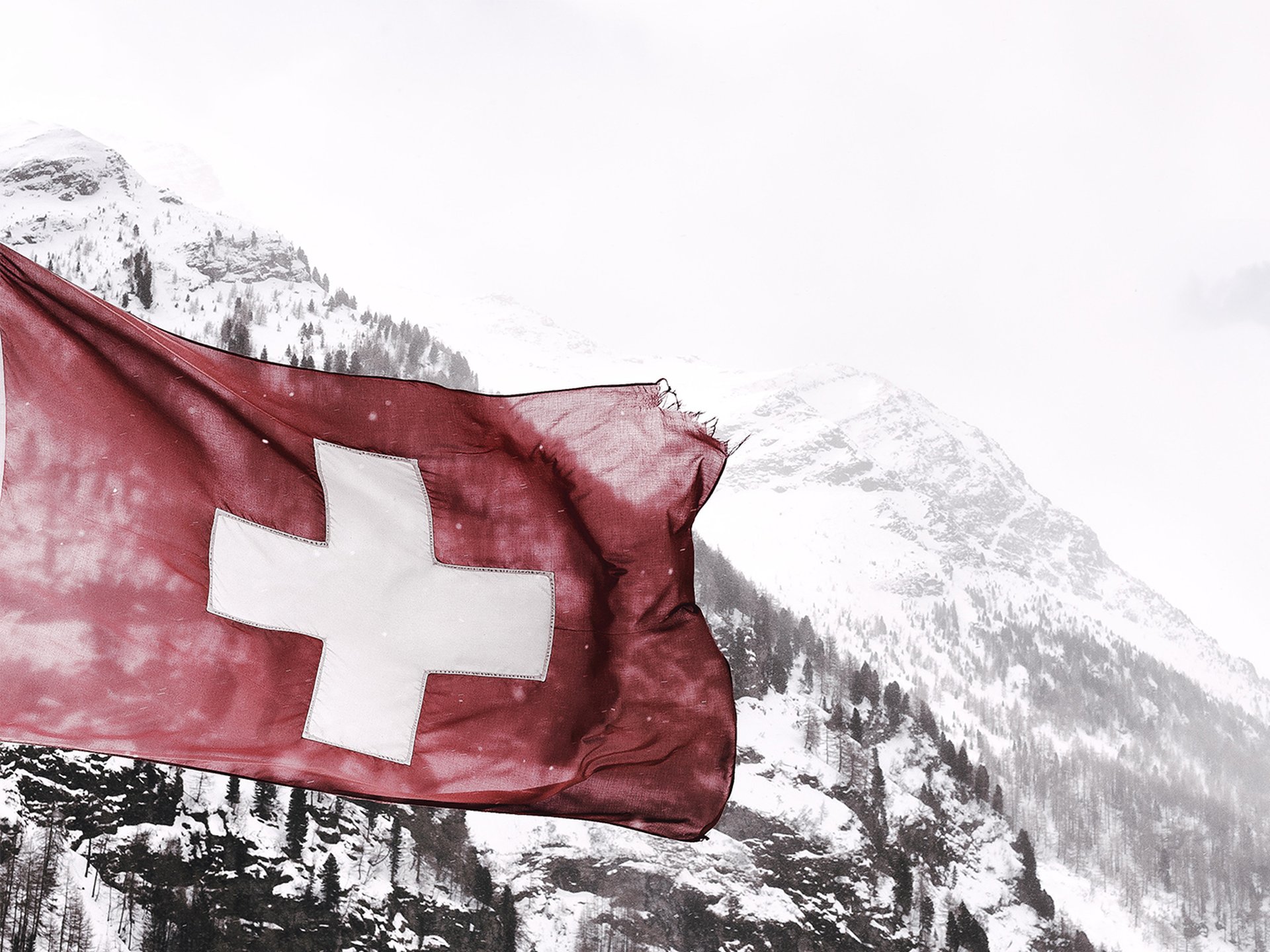 Mautgebuehren Schweiz Flagge Berge Schnee