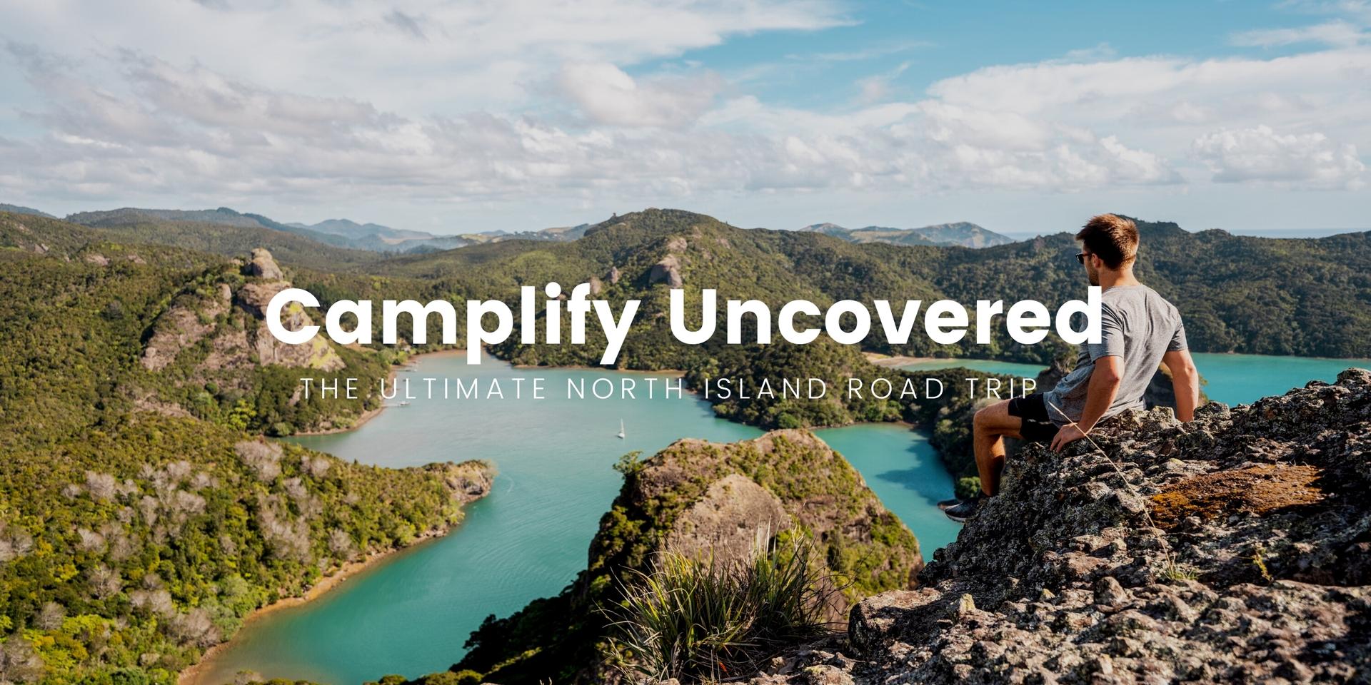 Campervan parked up at a scenic North Island overlook. Road trip adventures!