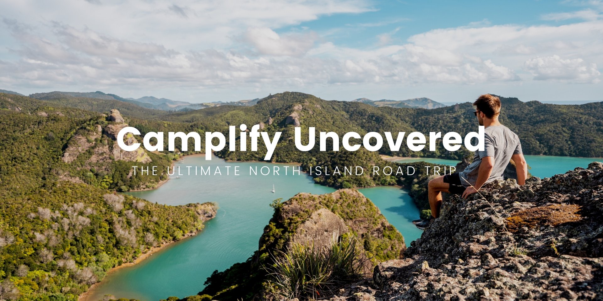 Campervan parked up at a scenic North Island overlook. Road trip adventures!