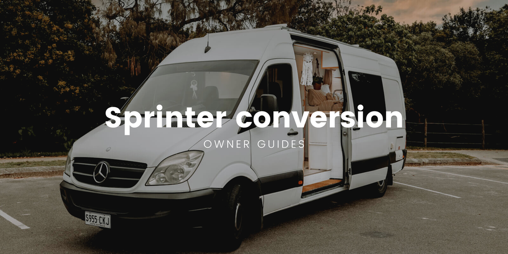 Sprinter van setup at a bush campsite in the Aussie outback, ready for adventure.