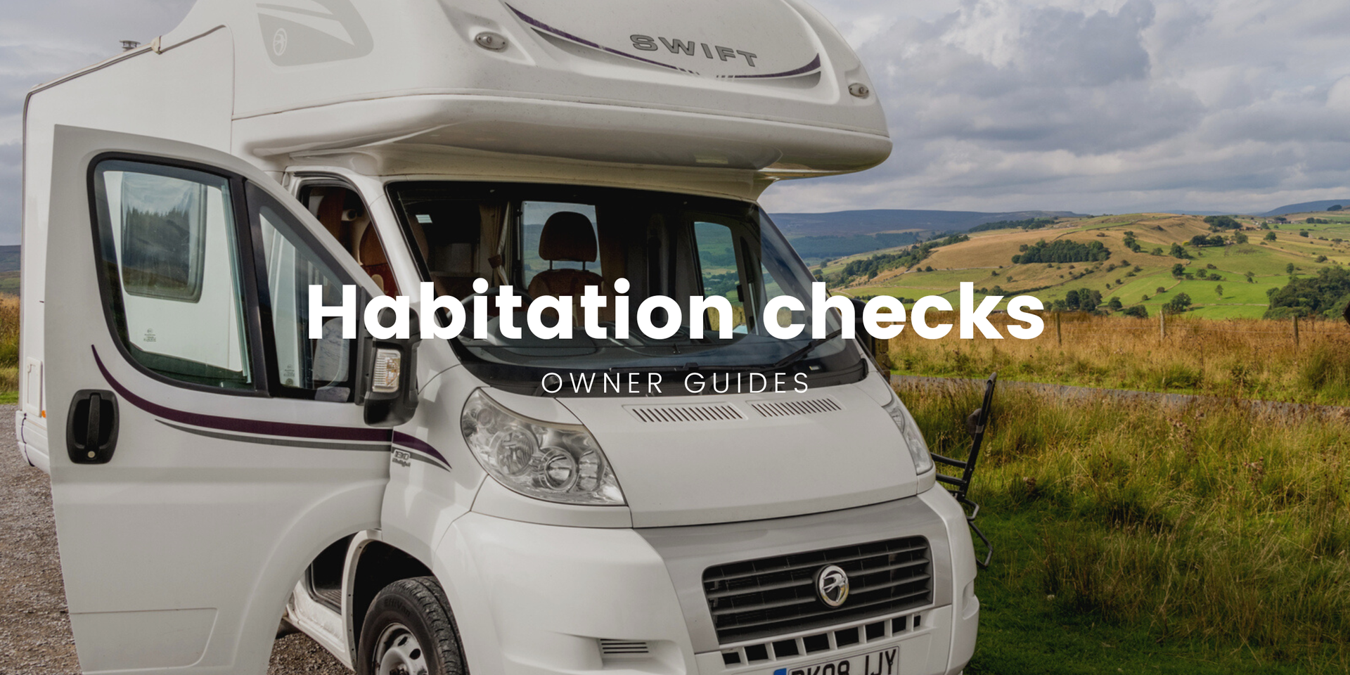 Motorhome parked up on a sunny campsite pitch, ready for a holiday.