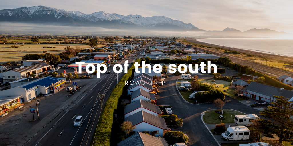 Campervan overlooking the stunning Nelson Tasman coastline. Road trip vibes in the South Island, aye!