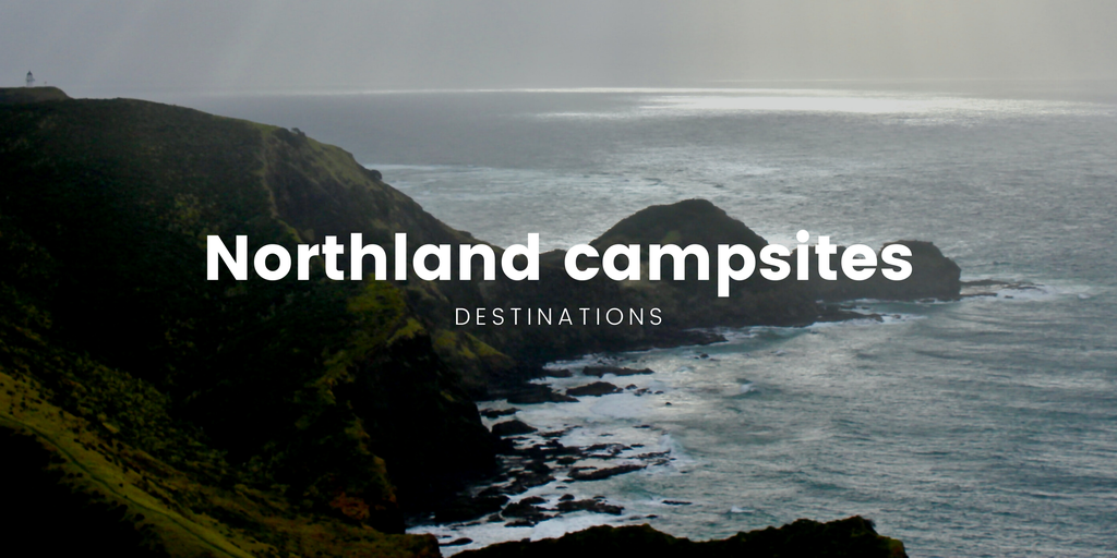 Tent pitched at a Northland campground, surrounded by native bush.