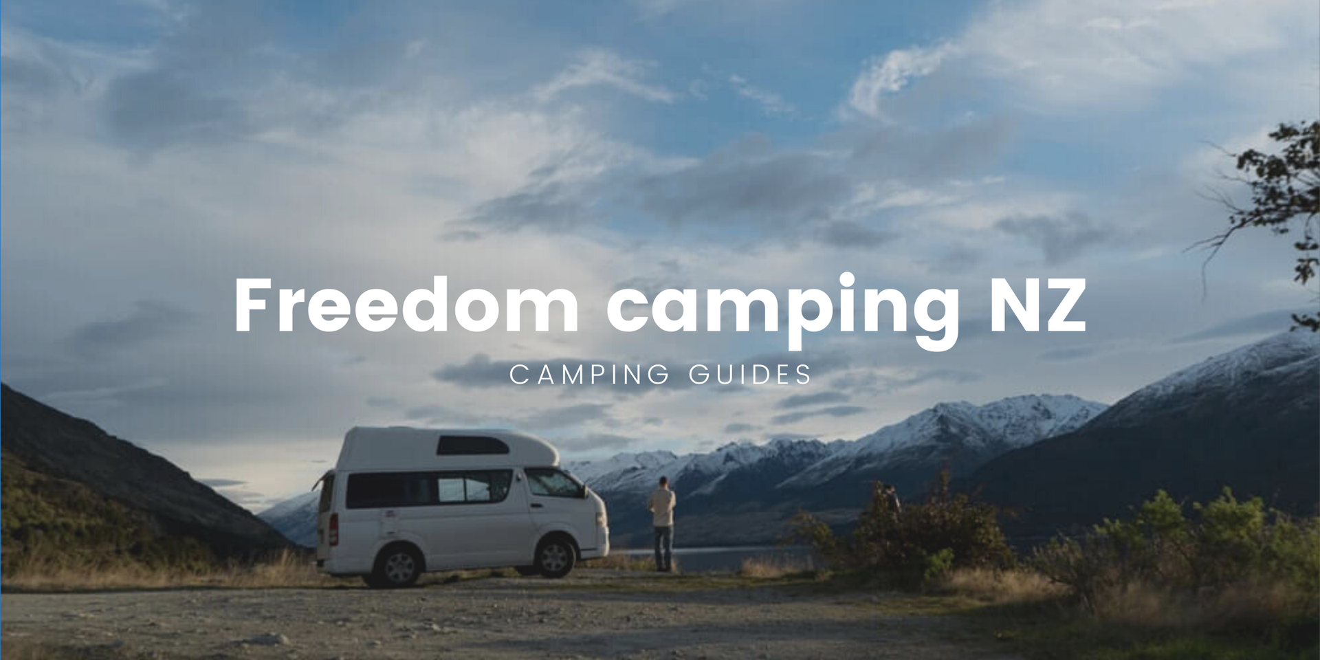 Campervan parked up at a stunning freedom camping spot, South Island, NZ.